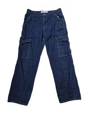 Bershka Slouchy Womens Straight Leg Cargo Jeans 100% Cotton Dark Wash Size 6